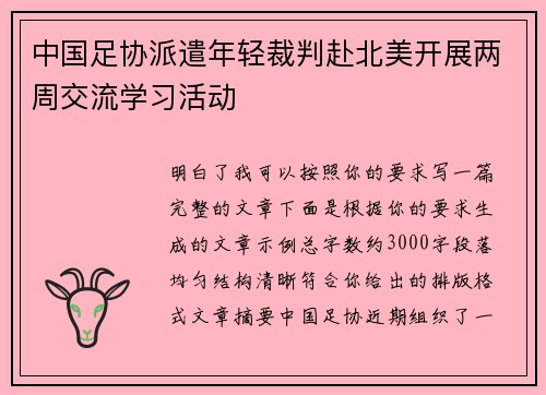 中国足协派遣年轻裁判赴北美开展两周交流学习活动 中国足协派遣年轻裁判赴北美开展两周交流学习活动